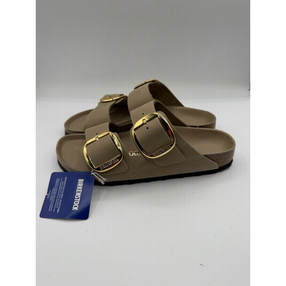 Birkenstock Taupe Sandals with Gold Buckles - Picture 4 of 8